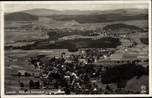 Ak Lausche Waltersdorf Großschönau Oberlausitz, Panorama vom Ort, Felder, Hügellandschaft