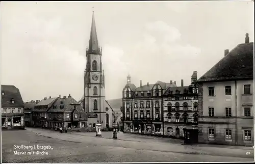 Ak Stollberg im Erzgebirge, Markt, Kirche, Konditorei, Geschäfte