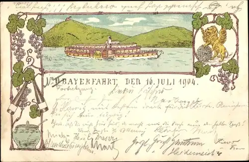 Litho Königswinter am Rhein, Bayerfahrt am 16. Juli 1904