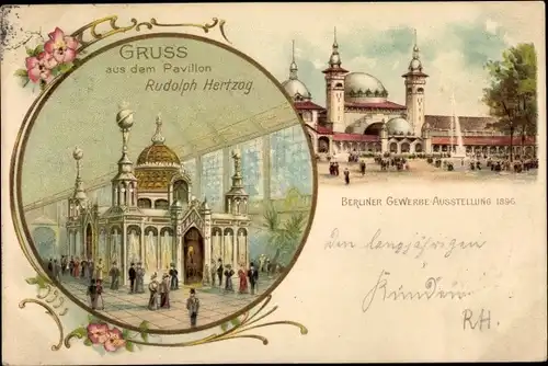 Ganzsachen Litho Berlin Treptow, Gewerbeausstellung 1896, Pavillon Rudolph Hertzog