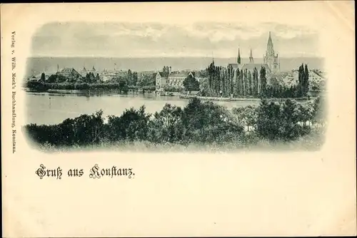 Ak Konstanz am Bodensee, Teilansicht vom Ort mit See u. Münster