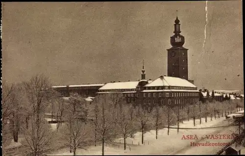 Ak Västerås Schweden, Huvudkontoret, Schneelandschaft