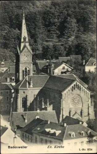 Ak Badenweiler am Schwarzwald, Ev. Kirche, Blick über die Dächer der Stadt