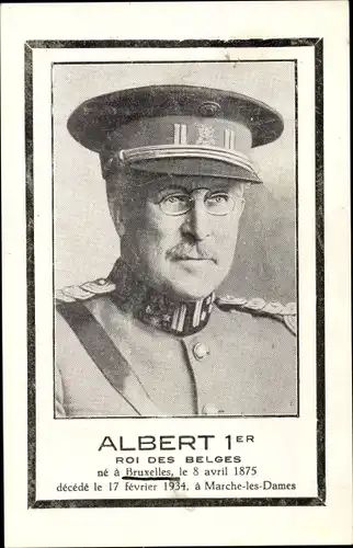 Ak König Albert I. von Belgien, Portrait, Trauerkarte