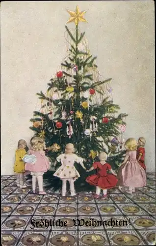 Ak Frohe Weihnachten, Weihnachtsbaum, Kinder, Stern