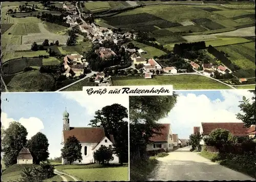 Ak Ratzenhofen Elsendorf in Niederbayern, Fliegeraufnahme des Ortes, Kirche, Straße, Wohnhäuser