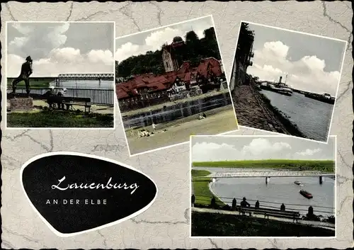 Ak Lauenburg an der Elbe, Denkmal, Kirche, Dampfer, Brücke