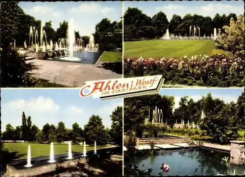 Ak Ahlen im Münsterland, Stadtpark, Anlagen mit Fontänen, Teiche