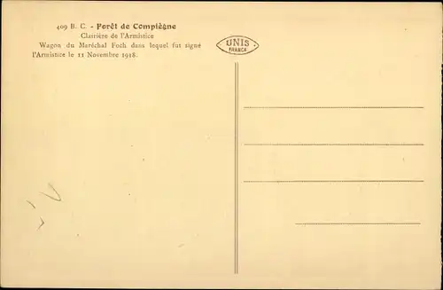 Ak Foret de Compiègne Oise, Clairière de l'Armistice, Wagon du Maréchal Foch