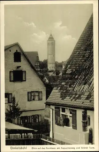 Ak Dinkelsbühl in Mittelfranken, Blick auf das Kornhaus am Kapuzinerweg und Grüner Turm