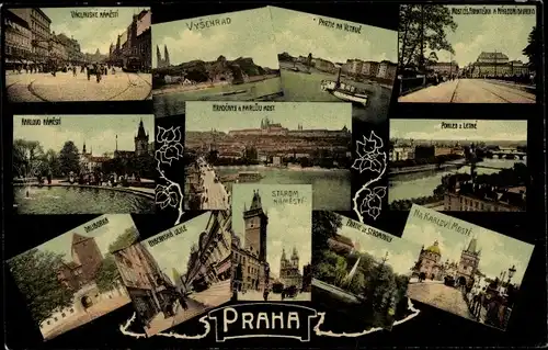 Ak Praha Prag, Na Karlove Moste, Vysehrad, Daliborka, Vaclavske Namesti, Starom Namesti, Hybernska