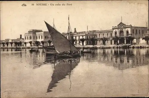 Ak Sousse Tunesien, Un coin du port, Hafenpartie, Feluke 