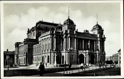 Ak Zagreb Kroatien, Volkstheater, Straßenansicht