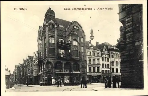 Ak Elbląg Elbing Westpreußen, Ecke Schmiedestraße und Alter Markt
