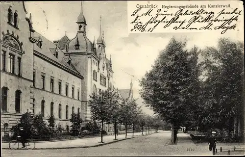 Ak Osnabrück in Niedersachsen, Regierungsgebäude am Kanzlerwall, Grünanlage