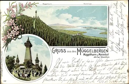 Litho Berlin Köpenick, Müggelturm und Marienlust, Inh. Carl Streichhan, Müggelberge, Panorama