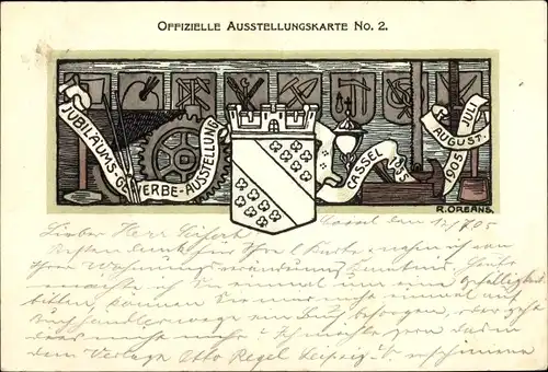 Künstler Ak Oreans, R., Kassel in Hessen, Jubiläums Gewerbeausstellung 1905, Wappen
