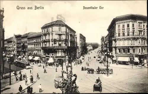 Ak Berlin Mitte, Rosenthaler Tor, Geschäftshaus B. Feder, Carl Martienzen, Loeser & Wolff, Passanten