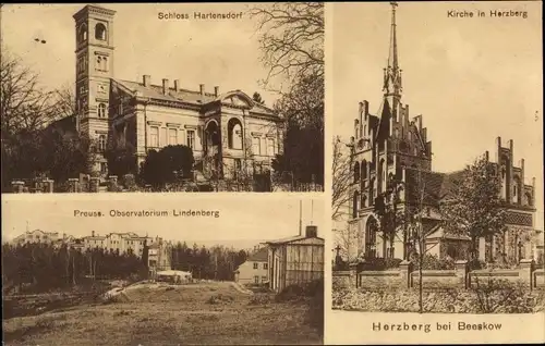 Ak Herzberg Brandenburg, Schloss Hartensdorf, Kirche, Preuss. Meteorolog. Observatorium Lindenberg
