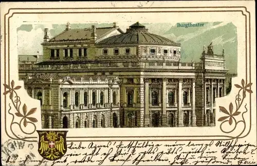 Präge Passepartout Litho Wien 1. Innere Stadt Österreich, Burgtheater, Wappen