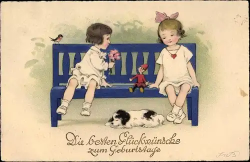 Künstler Ak Baumgarten, Fritz, Glückwunsch Geburtstag, Kinder, Hund, Puppe, Meissner & Buch 2831