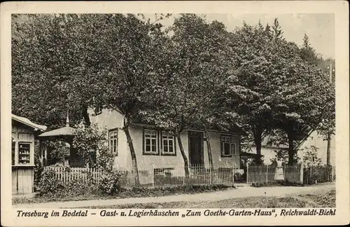 Ak Treseburg Thale im Harz, Gast- und Logierhäuschen Zum Goethe Gartenhaus, Inh. Reichwaldt Biehl