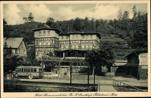 Ak Rübeland Oberharz am Brocken, Hotel Hermannshöhle, Inh. K. Streckfuß, Autobus