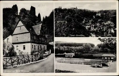 Ak Höhr Grenzhausen im Westerwaldkreis, Gasthof zur Burg Grenzau, Schwimmbad, Ruine