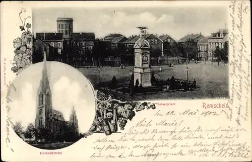 Ak Remscheid im Bergischen Land, Kaiserplatz mit Denkmal, Lutherkirche