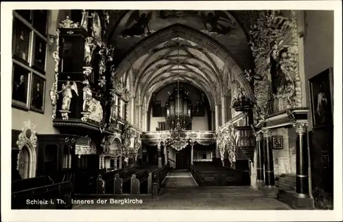 Ak Schleiz im Vogtland Thüringen, Inneres der Bergkirche, Orgel 