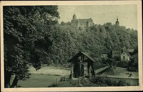 Ak Rochsburg Lunzenau in Sachsen, Schloss, Schwebebrücke