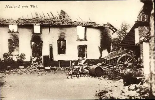 Ak Mouland près Visé Wallonien Lüttich, Coin d'une rue, Kriegszerstörungen, I. WK