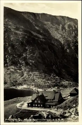 Ak Riesengebirge Schlesien, Kleine Teichbaude, Schronisko Samotnia, Inh. Paul Haase, Außenansicht