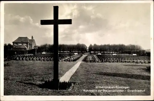 Ak Rüstringen Wilhelmshaven in Niedersachsen, Ruhestätte der Skagerrakhelden, Ehrenfriedhof, Kreuz