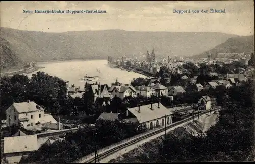 Ak Boppard am Rhein, Sicht auf neue Hunsrückbahn 