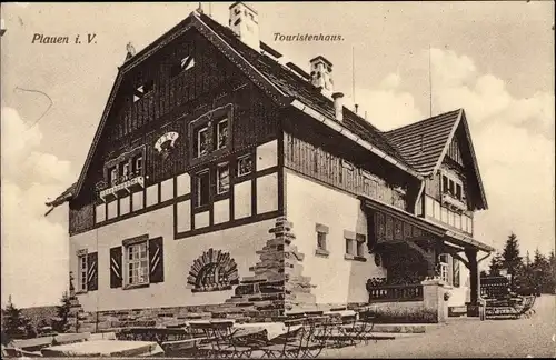 Ak Plauen im Vogtland, Touristenhaus, Außenansicht, V.T.V., Stühle und Tische