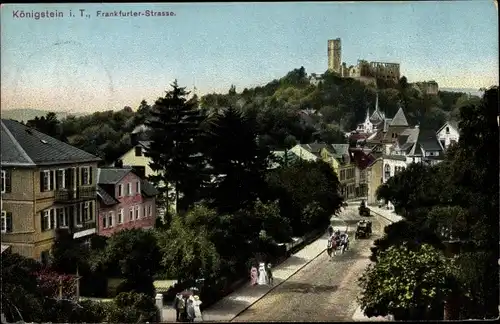 Ak Königstein im Taunus Hessen, Frankfurter Straße, Burgruine, Passanten