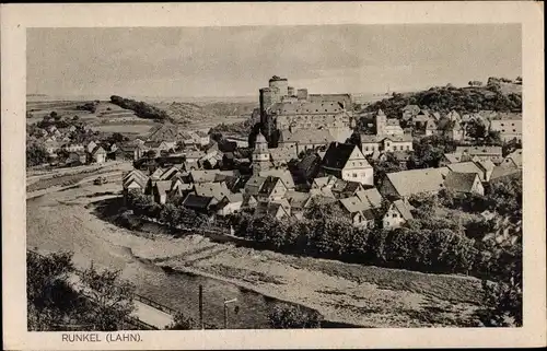 Ak Runkel an der Lahn, Panorama von Stadt und Burg, Umgebung