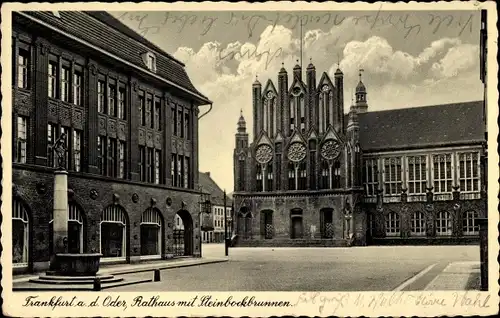 Ak Frankfurt an der Oder, Rathaus mit Steinbockbrunnen, Platz