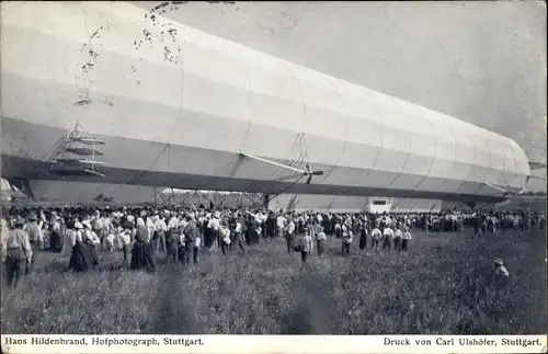 Ak Leinfelden Echterdingen BW, Zeppelin Luftschiff, Landung am 05. August 1908