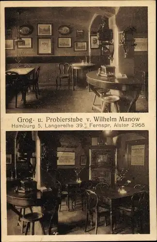 Ak Hamburg Mitte St. Georg, Grog u. Probierstube v. Wilhelm Manow, Langereihe 39, Innenansicht