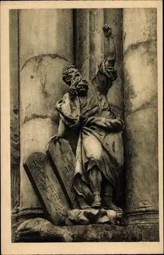 Ak Krzeszów Kamienna Góra Grüssau Schlesien, Mosesstatue am Portal der Abteikirche