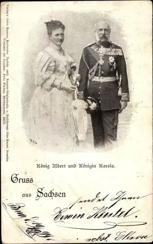 Ak König Albert von Sachsen und Königin Karola, Portrait