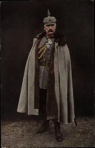 Ak Kaiser Wilhelm II., In Uniform, Mantel, Pickelhaube