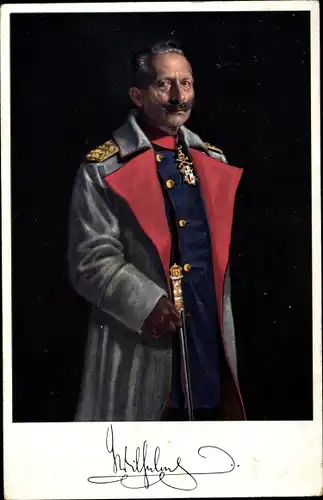Künstler Ak Kaiser Wilhelm II., Portrait in Uniform, Mantel