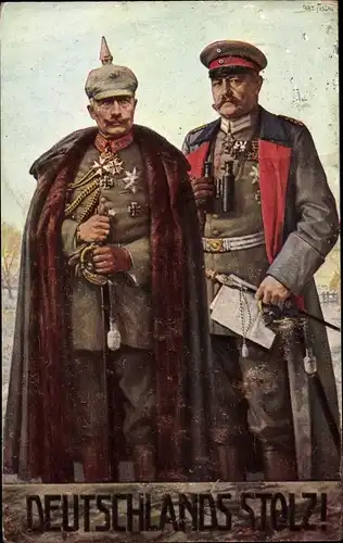 Künstler Ak Fischer, Art., Kaiser Wilhelm II., Generalfeldmarschall Paul von Hindenburg