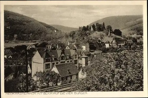 Ak Neckarsteinach in Hessen, Blick über die Dächer der Stadt, Vier Burgen