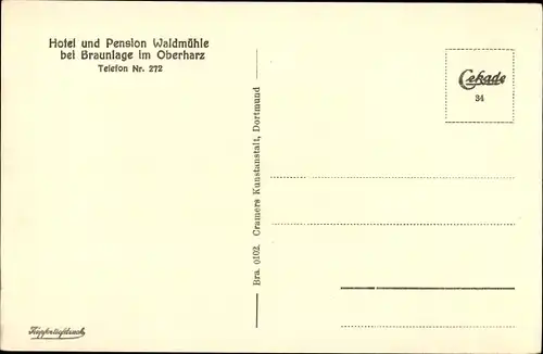 Ak Braunlage im Oberharz, Hotel und Pension Waldmühle
