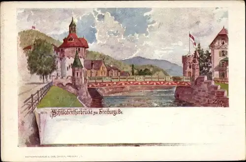 Künstler Ak Zorn, L., Freiburg im Breisgau, Schwabentorbrücke