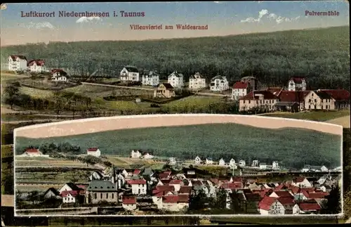 Ak Niedernhausen im Taunus Hessen, Villenviertel am Waldesrand, Pulvermühle, Panorama